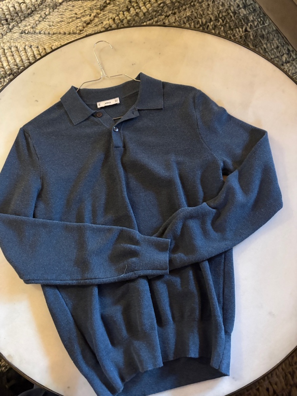 Arket Men's Navy Blue Long-Sleeve Polo Sweater